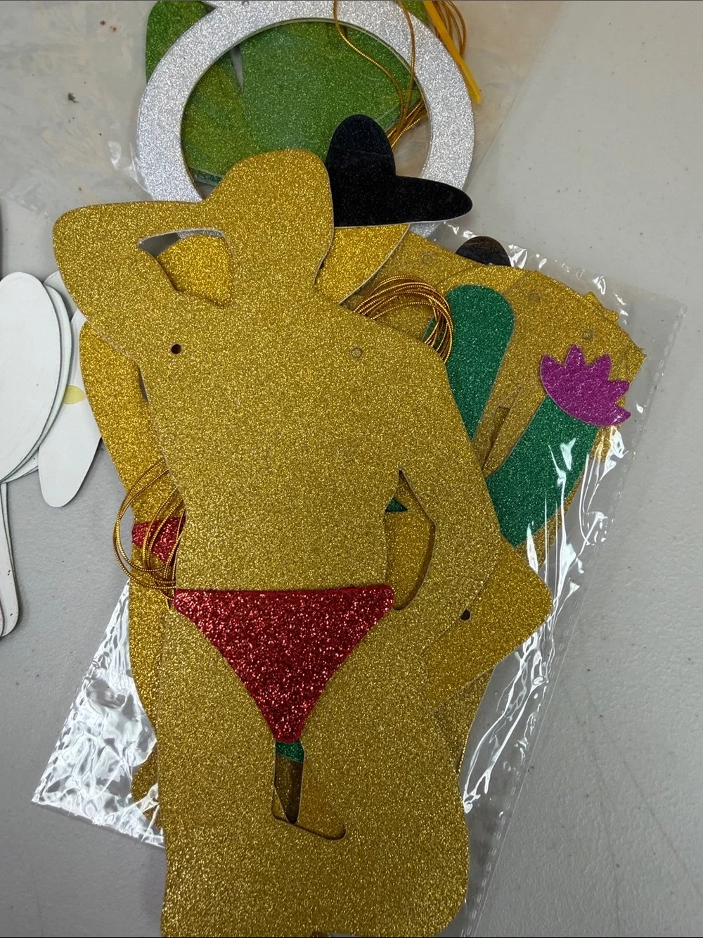 3 piece Final Fiesta Banner Glitter Party Banner - Gold & Green cactus sombrero